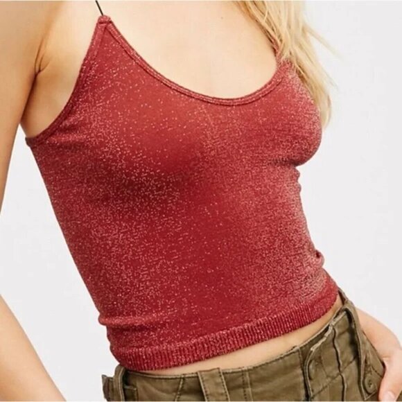 NWOT Free People Intimately Lurex Skinny Strap Seamless Red Brami Cami - Picture 2 of 7